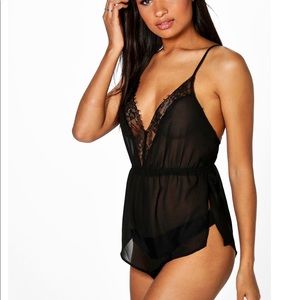 Black chiffon lace teddy